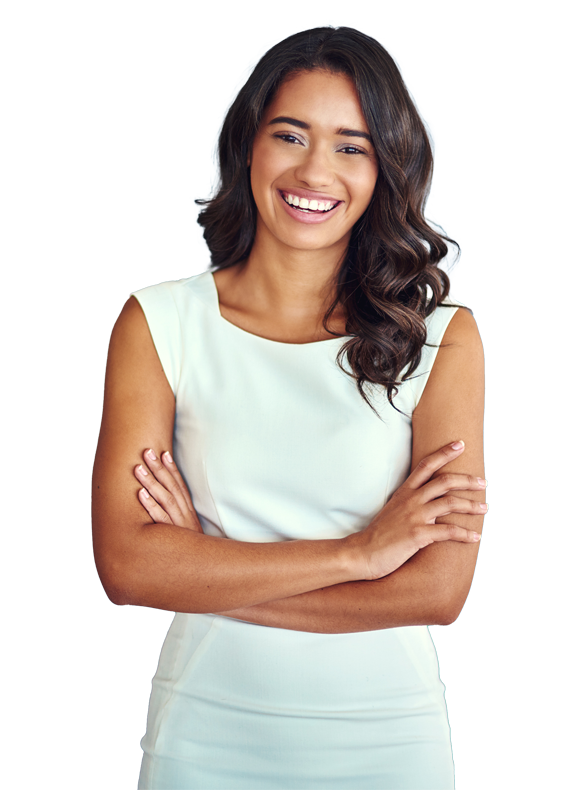 Smiling business woman with crossed arms.